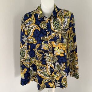 Banana Republic Blue/Gold/White/Yellow Floral Buttondown Blouse Sz. XSP
